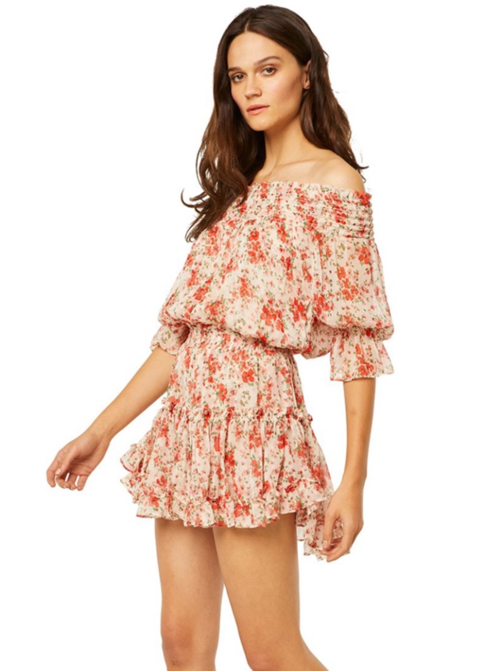 Misa Los Angeles Off-Shoulder Poppy Print Mini Dress